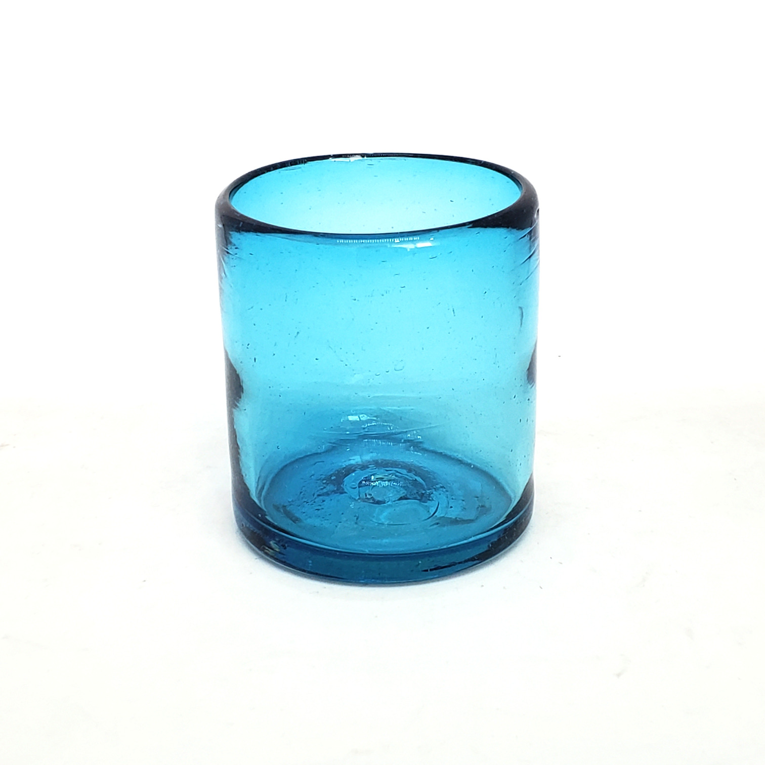 MEXICAN GLASSWARE / Solid Aqua Blue 9 oz Short Tumblers 